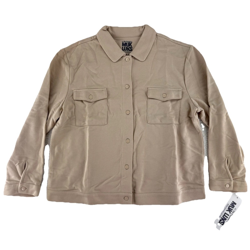 Muk Luks‎ French Terry Cargo Utility Topper Jacket Size XL Tan